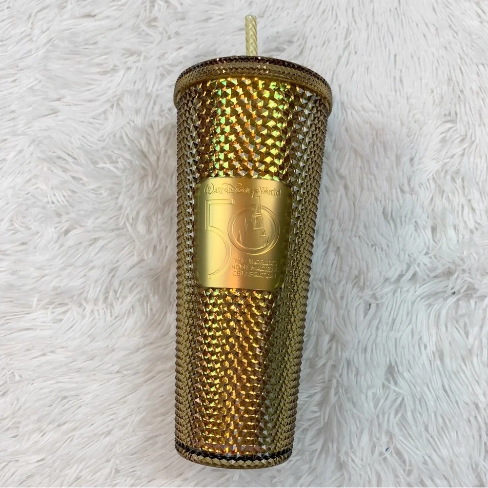 Walt Disney World 50th Anniversary Geometric Starbucks studded Tumbler Gold 24oz